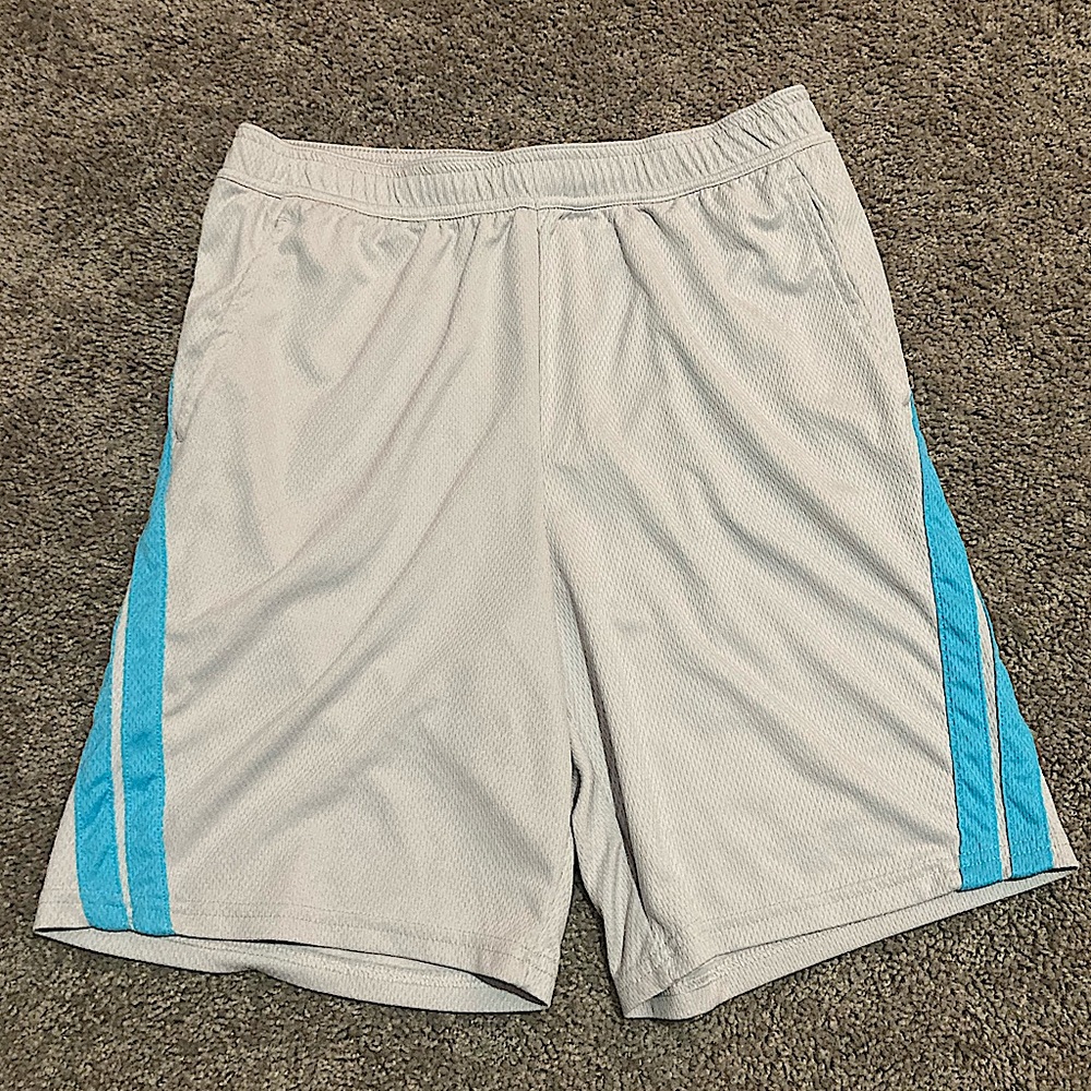 White and blue athletic shorts.